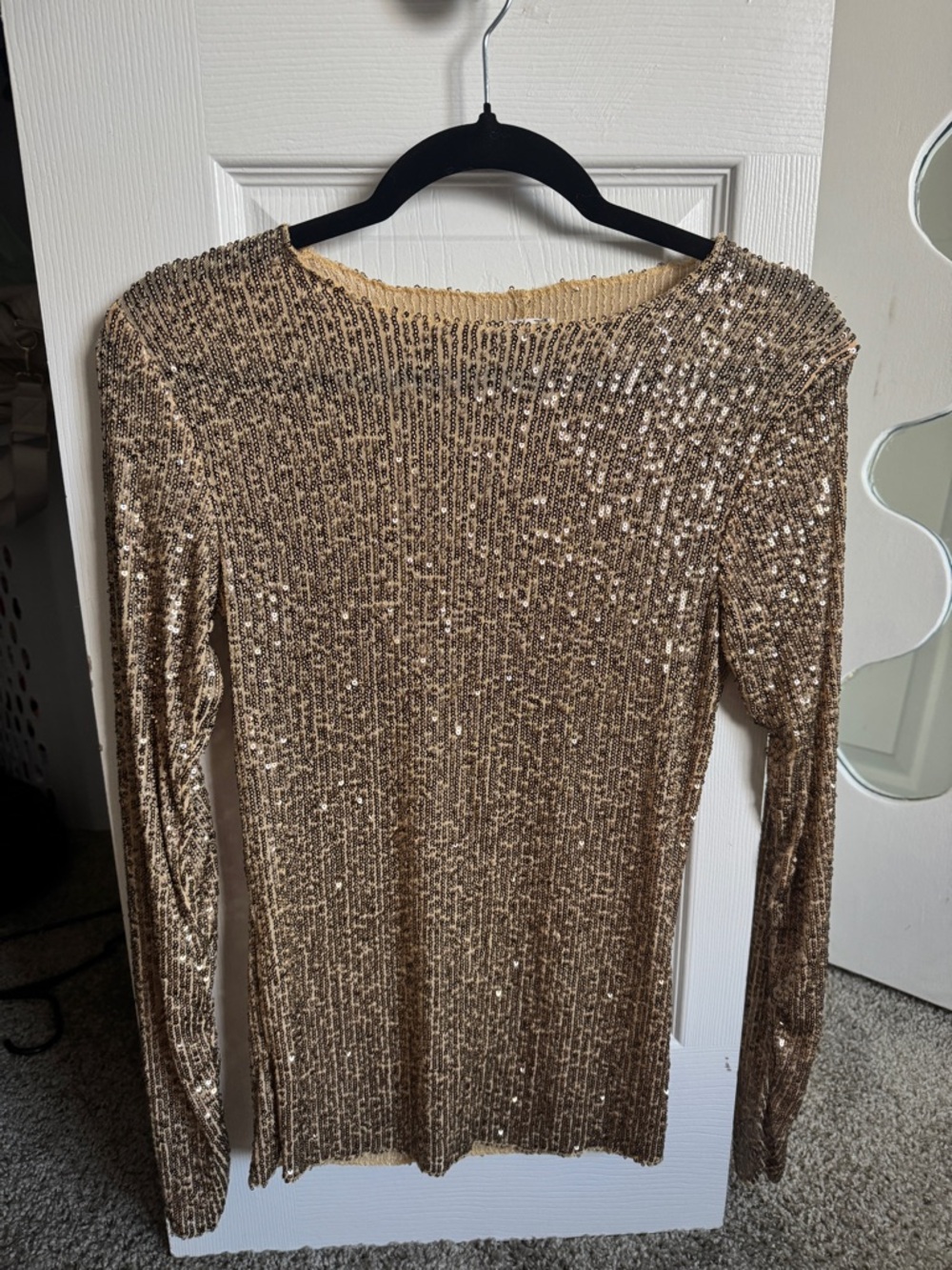 Free People Gold Sequin Ribbed Long-Sleeve Top